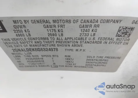 2016 Chevrolet Equinox Ltz from USA, damaged, VIN 2GNALDEK6G6324978